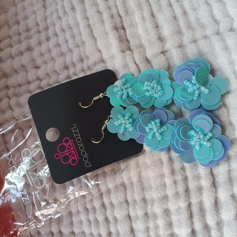 Paparazzi Aqua and Lavender Floral Earrings